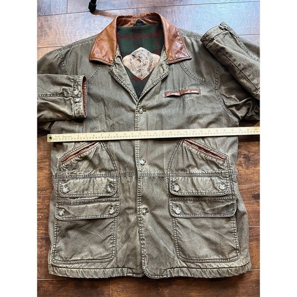 Vintage Willis & Geiger Wool Lined Hunting Chore Pocket Leather Trim Jacket L - Picture 6 of 13